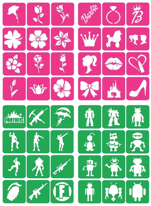 Szablony do tatuaży brokatowych, Tatuaże brokatowe - mix 100 sztuk