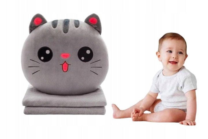 MASKOTKA PODUSZKA KOC OGRZEWACZ DO RĄK KOT PODUSZKA Z KOCEM 4w1