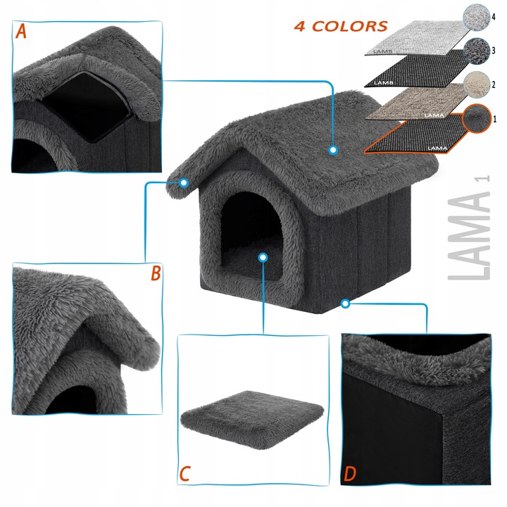 Buda Domek Budka Kojec dla małego Psa z Poduszką i Futerkiem R2 38x44x45 cm