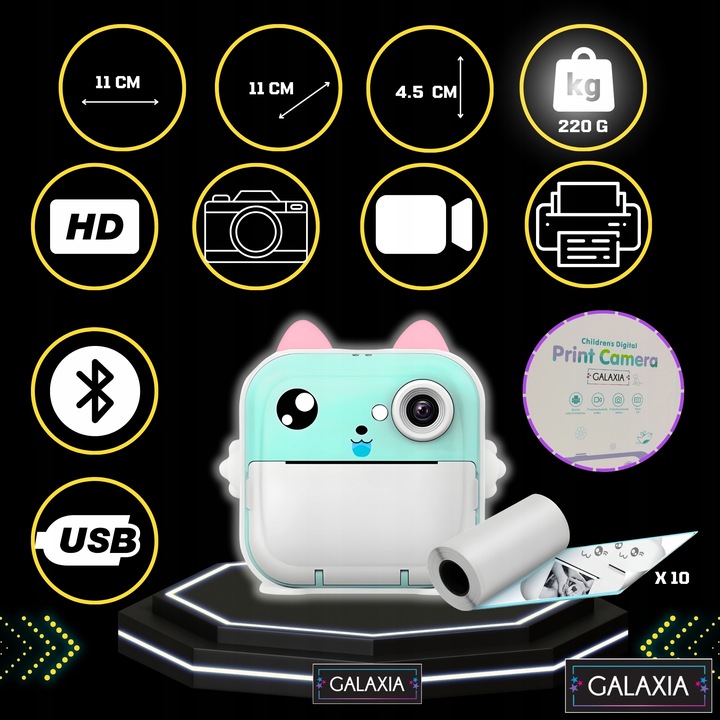 MINI DRUKARKA DRUKUŚ TERMICZNA APARAT NATYCHMIASTOWY DLA DZIECI i 11 ROLEK