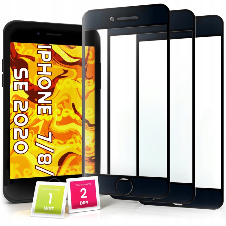 3-pak SZKŁO HARTOWANE DO iPhone SE 2020 / SE 2022 / 7 / 8 na cały ekran 9H