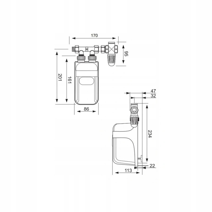 Przepływowy ogrzewacz wody DAFI z przyłączem 3,7kW