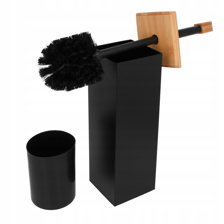 STOJAK NA PAPIER TOALETOWY + SZCZOTKA DO WC METAL / BAMBUS 2w1 CZARNY