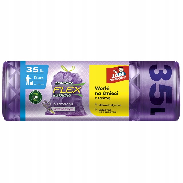 6X WORKI NA ŚMIECI Z TAŚMĄ 35L 6X12 SZT LAWENDOWE MAGNUM FLEX JAN