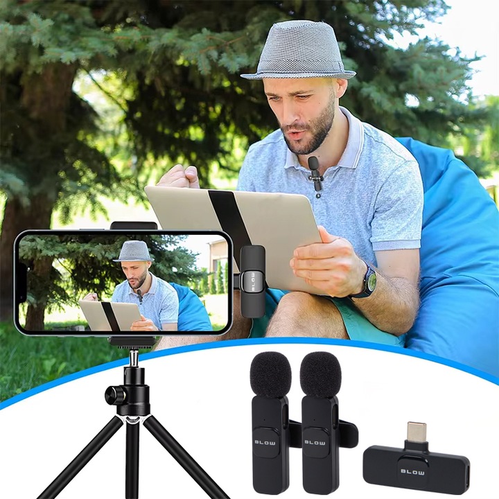 2x MIKROFON ODBIORNIK BEZPRZEWODOWY KRAWATOWY ADAPTER USB-C DO LIGHTNING