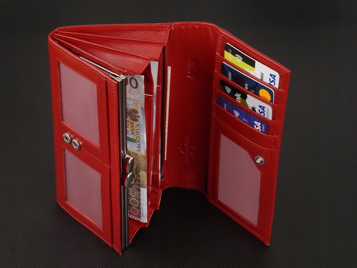 KOCHMANSKI portfel damski skórzany duży czerwony na dokumenty i karty