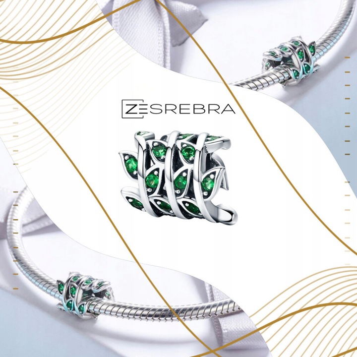 CHARMS ZIELONE LISTKI srebro 925 pnącze srebrne koralik zawieszka liście