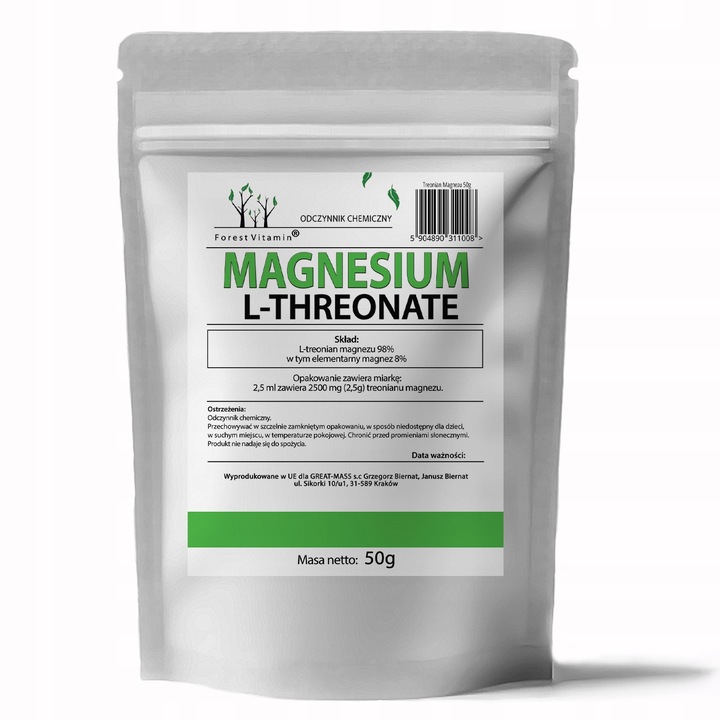 FOREST VITAMIN L-TREONIAN MAGNEZU 50g CZYSTY PROSZEK L-THREONATE MAGNEZ