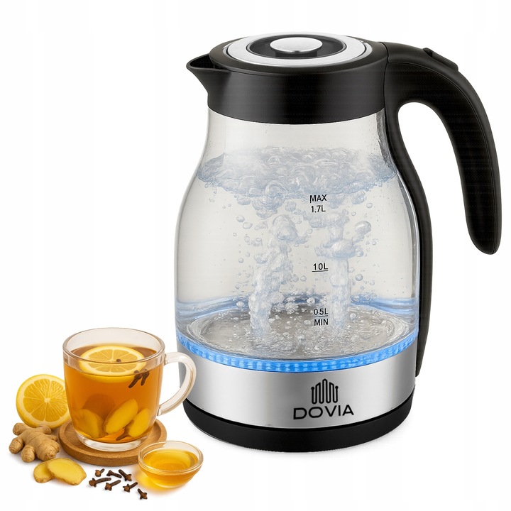 Czajnik Elektryczny Bezprzewodowy Szklany 1.7 L Cichy LED Mocny 2200W