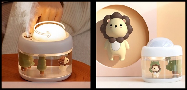 NAWILŻACZ POWIETRZA LAMPKA NOCNA Z PROJEKTOREM GWIAZD TYGRYSEK DLA