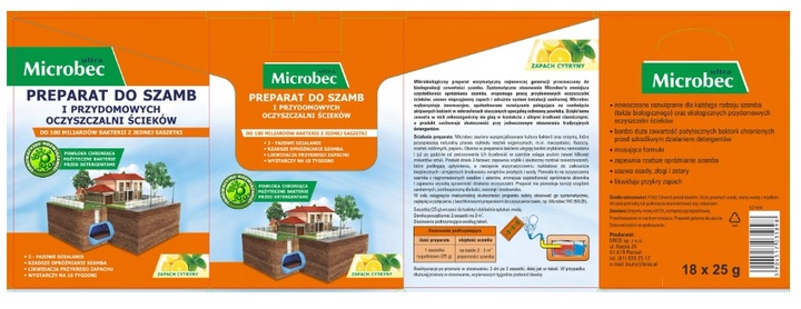 Microbec ULTRA bakterie do szamb SASZETKI 18 x 25g BROS