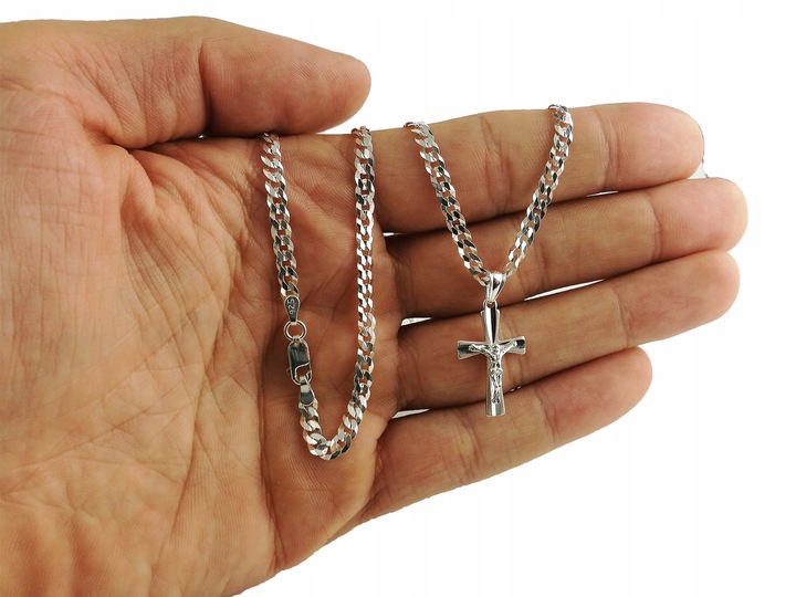 Łańcuszek Srebrny Męski 925 Pancerka 3,80mm z Krzyżykiem Grawer GRATIS