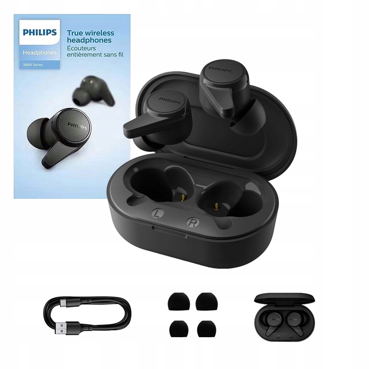 SŁUCHAWKI BEZPRZEWODWE PHILIPS TAT1207BK CZARNE TWS BLUETOOTH ORYGINALNE