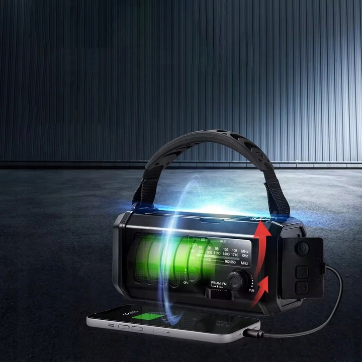 PRZENOŚNE RADIO SOLARNE KORBKA ALARM DYNAMO AWARYJNE LATARKA 10000mAh