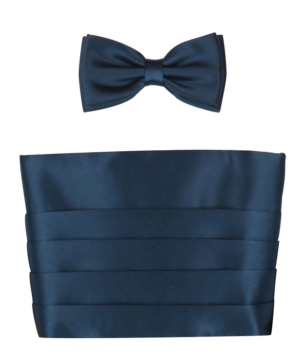 Granatowy pas smokingowy XXL z muszką męską i poszetką