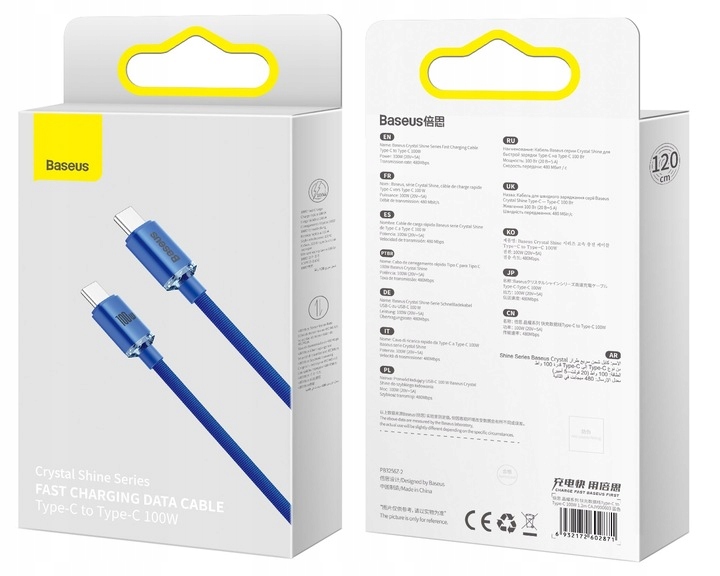 BASEUS MOCNY KABEL USB-C SZYBKIE ŁADOWANIE TYPE-C PD 100W QC 3.0 5A 1.2M