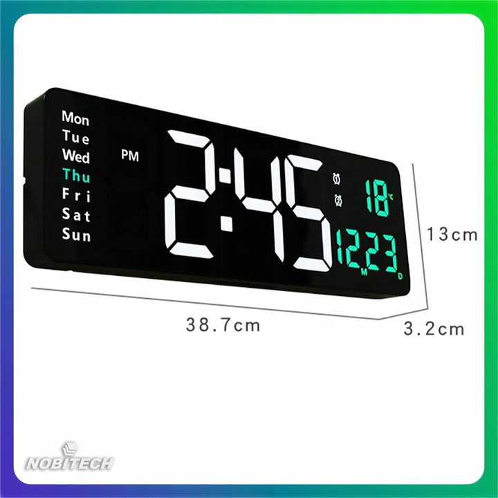 ZEGAR ŚCIENNY ELEKTRONICZNY BUDZIK CYFROWY DUŻY PILOT 10 POZIOMÓW