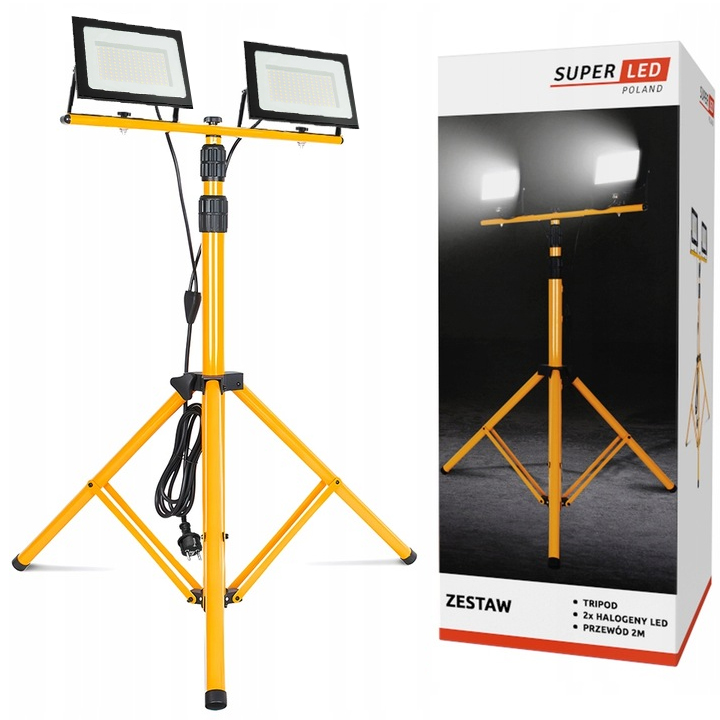 ZESTAW Halogen Naświetlacz LED + Statyw Budowlany 2x 100W 22000lm +