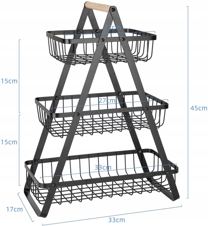Koszyk TRZYPOZIOMOWY 3 piętrowy na owoce warzywa metalowy czarny Z