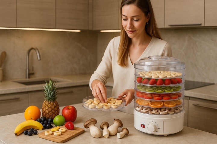 SUSZARKA SPOŻYWCZA DO GRZYBÓW OWOCÓW WARZYW REGULACJA 5 POZIOMÓW 600W