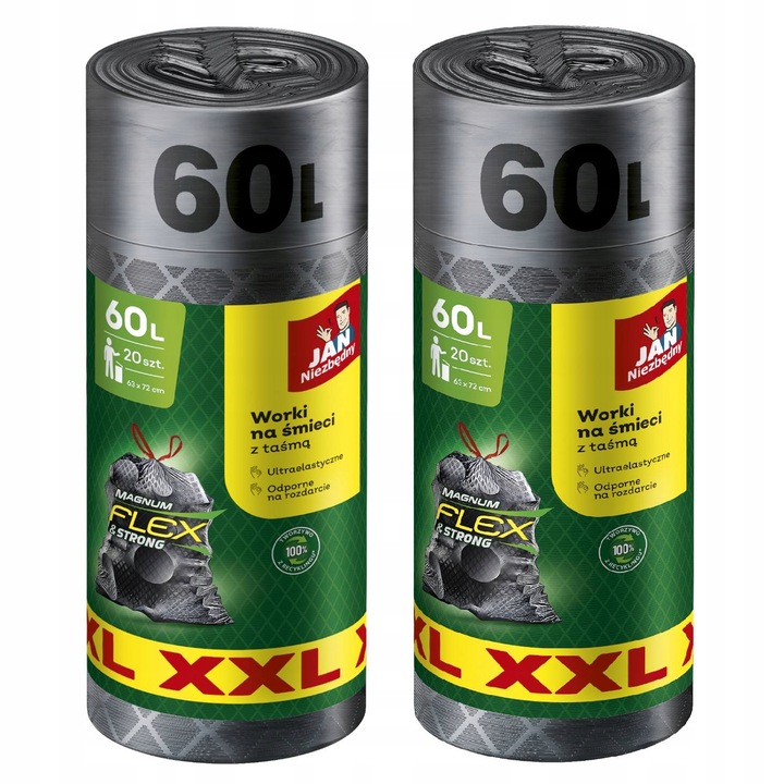 WORKI NA ŚMIECI Z TAŚMĄ JAN NIEZBĘDNY MAGNUM FLEX XXL 60L 40SZT UNIWERSALNE