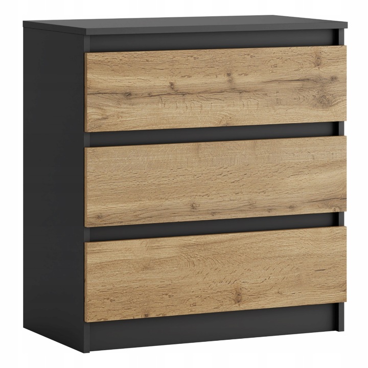 KOMODA SZAFKA ANTRACYT DĄB WOTAN 3 SZUFLADY NOWOCZESNA DO SALONU