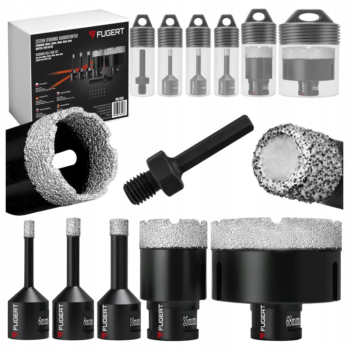OTWORNICA DIAMENTOWA DO GRESU WIERTŁO ZESTAW OTWORNIC M14 6-68MM +