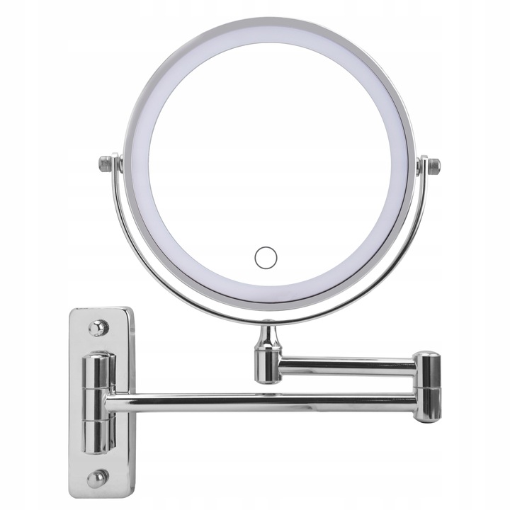 Lusterko kosmetyczne do makijażu podświetlane led obrotowe srebrne