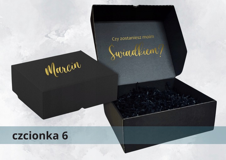 Pudełko box CZARNE czy zostaniesz ŚWIADKIEM Świadkową ślub prezent WZORY
