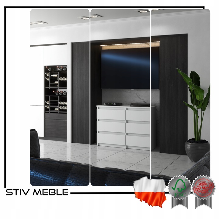 KOMODA BIAŁA z 6 SZUFLADAMI 100 CM POJEMNA NOWOCZESNA SZAFKA DO SALONU