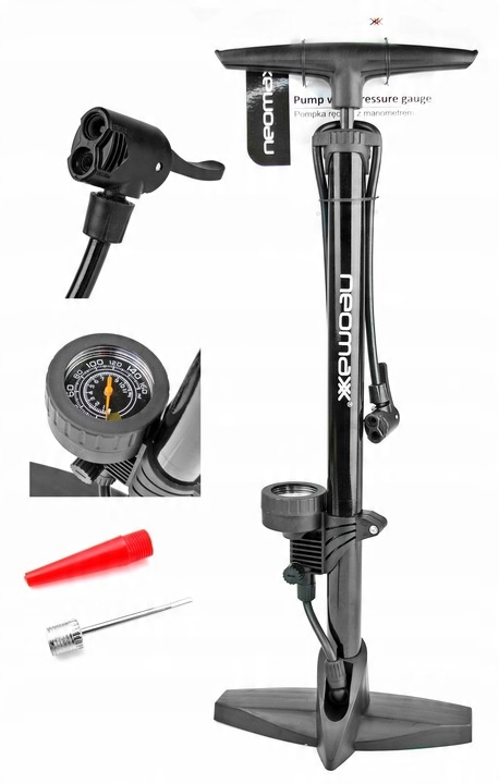STACJONARNA POMPKA ROWEROWA METALOWA Z MANOMETREM RĘCZNA DO ROWERU PIŁEK