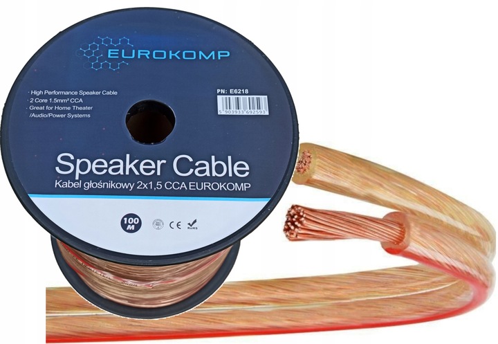 PROFESJONALNY KABEL PRZEWÓD GŁOŚNIKOWY 2x1,5mm CCA HQ 100m.