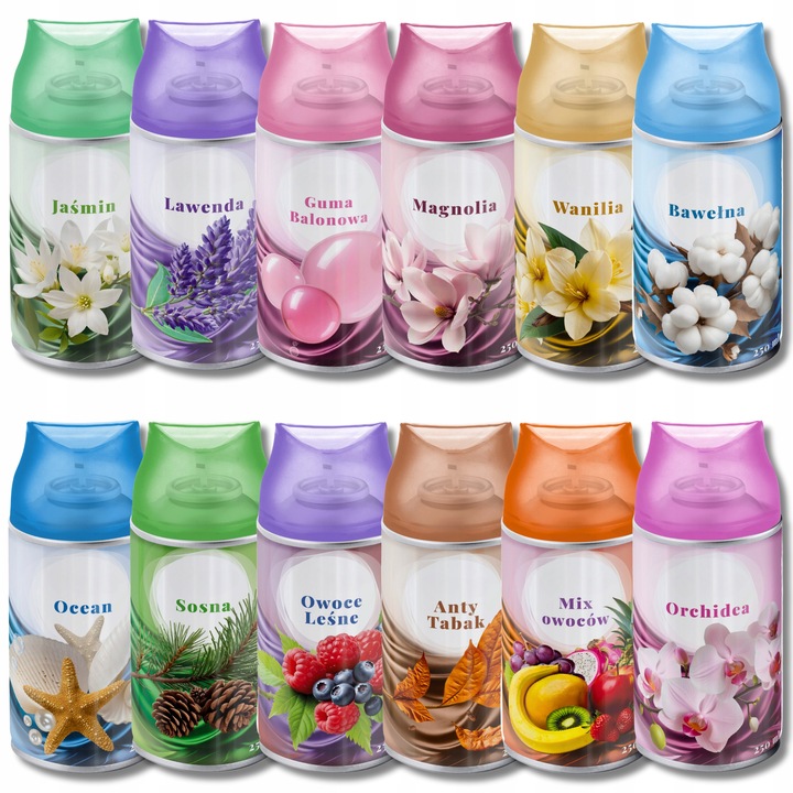 12x ODŚWIEŻACZ POWIETRZA AUTOMATYCZNY WKŁAD ZAPACH DO DOMU 250 ml XL ZESTAW
