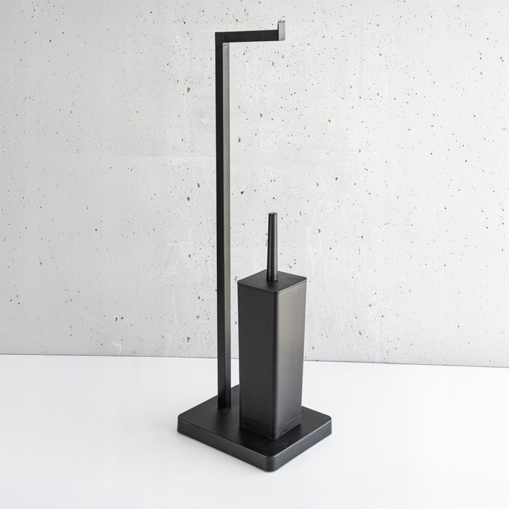 STOJAK NA PAPIER TOALETOWY CZARNY Z POJEMNIKIEM NA SZCZOTKĘ 2W1