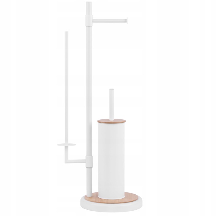 Stojak z uchwytem na papier toaletowy i szczotka do WC toalety biała bambus
