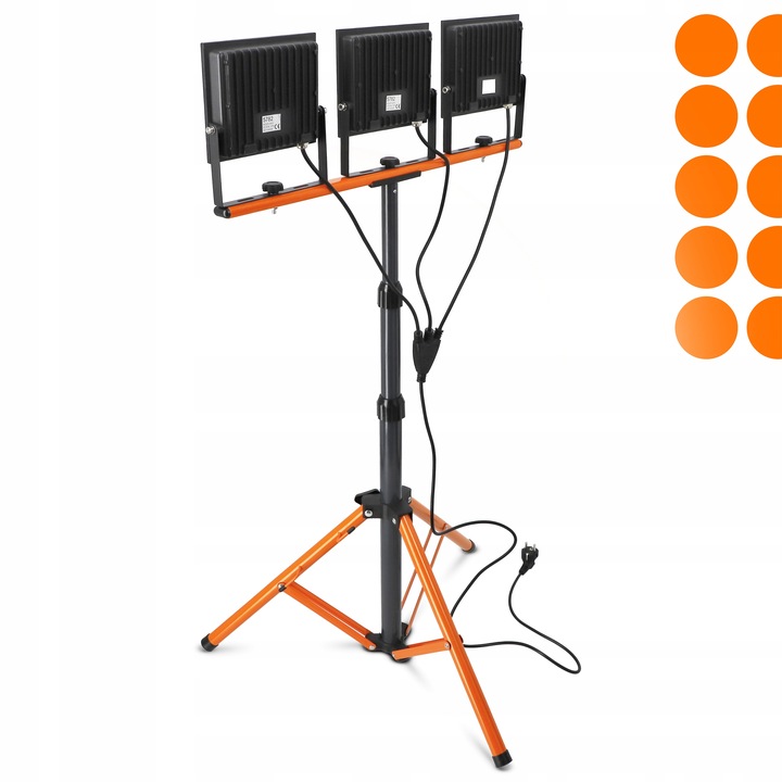 Halogen LED Statyw Budowlany Naświetlacz 3x 100W 33000lm Lampa Na