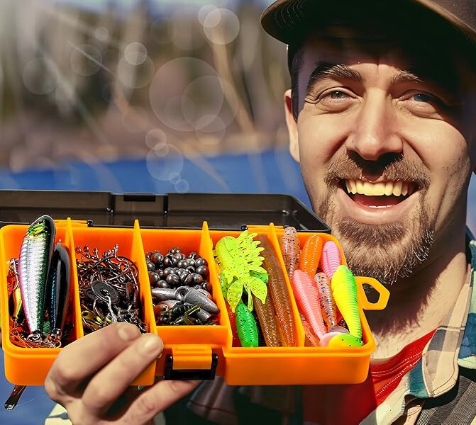 Skrzynka Wędkarska Zestaw Przynęt na Ryby Akcesoria Haczyk Spławik