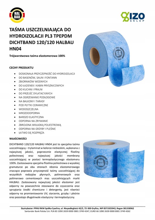 Taśma do Hydroizolacji 10mb Łazienka 120mm HN04
