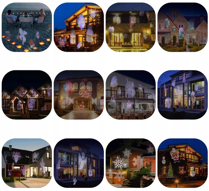 PROJEKTOR LASEROWY ŚWIĄTECZNY NA DOM 12 MOTYWÓW
