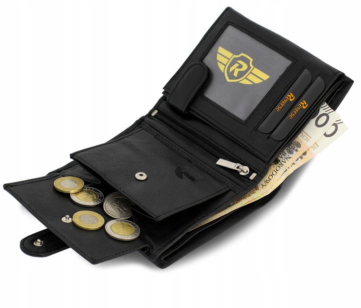 REVERSE Skórzany portfel męski skóra naturalna antykradzieżowy ochrona