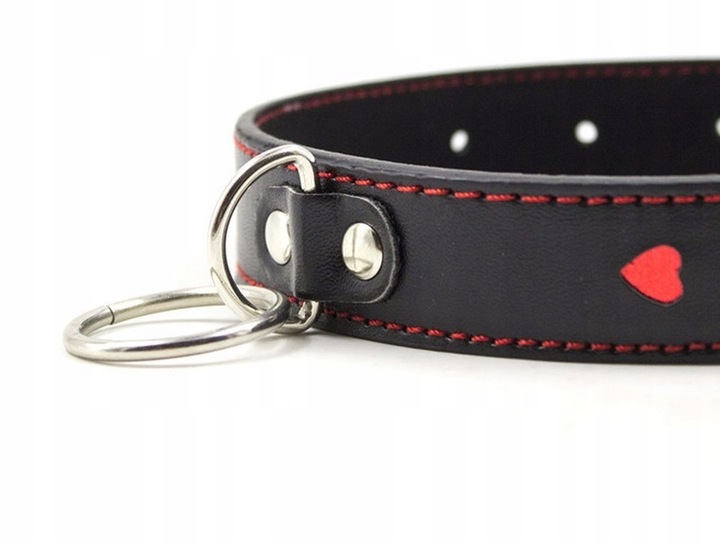 KLASYCZNA SKÓRZANA OBROŻA ZE SMYCZĄ SERDUSZKA