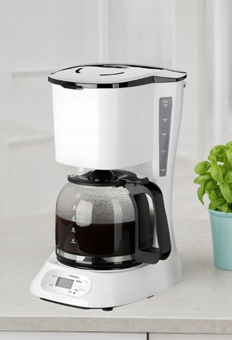 EKSPRES DO KAWY PRZELEWOWY KOMPAKTOWY QUIGG BIAŁY 1,5L 900W + TIMER