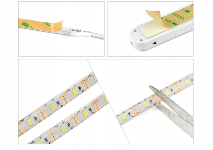 TAŚMA LED CZUJNIK RUCHU NA BATERIE + USB DO SZAFY MEBLI POD ŁÓŻKO