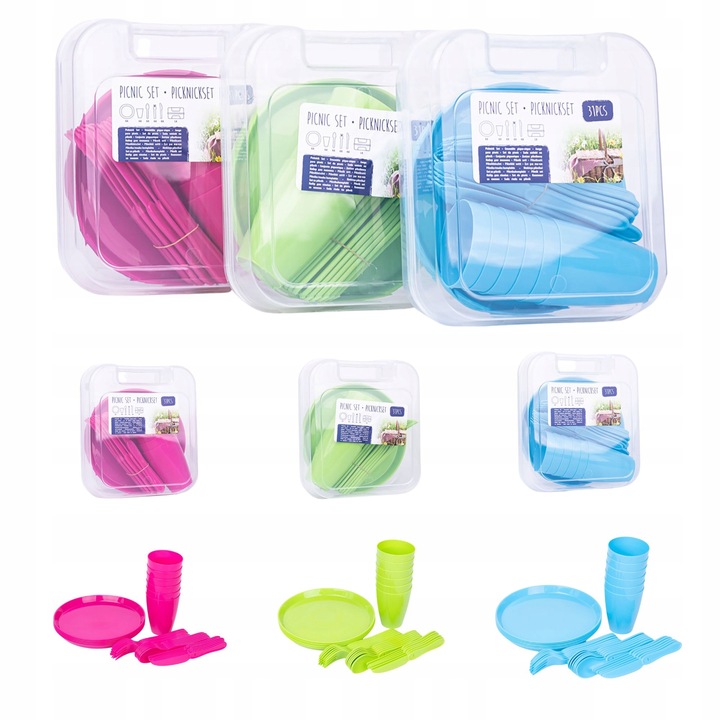 Zestaw piknikowy 31 elementów różne kolory