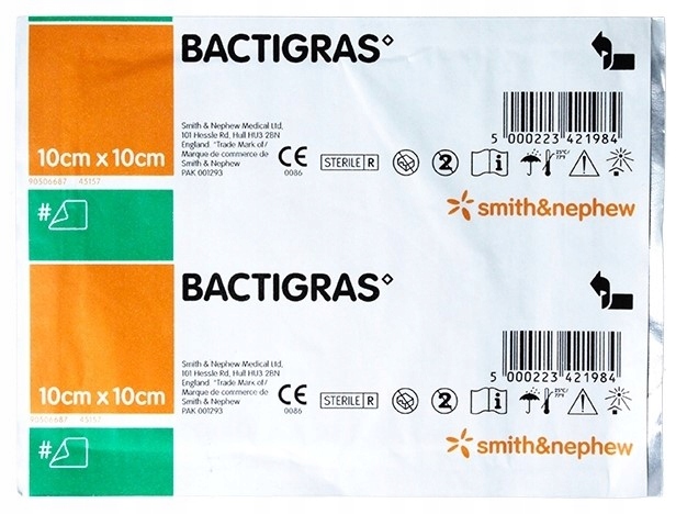 Opatrunek parafinowy z chlorhexydyną Smith&Nephew Bactigras 10x10cm 10 szt.