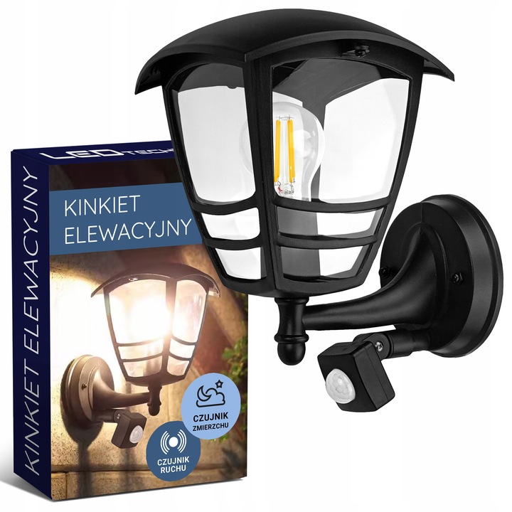 Lampa elewacyjna ogrodowa kinkiet zewnętrzny CZUJNIK RUCHU ZMIERZCHU