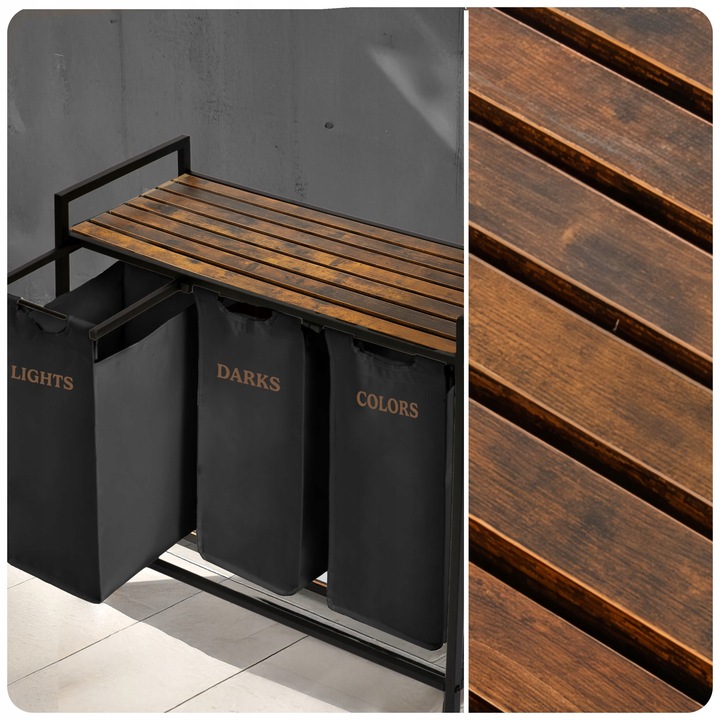 KOSZ NA PRANIE TRZYKOMOROWY BIELIZNĘ DUŻY POJEMNIK Z POKRYWĄ 3 KOMORY