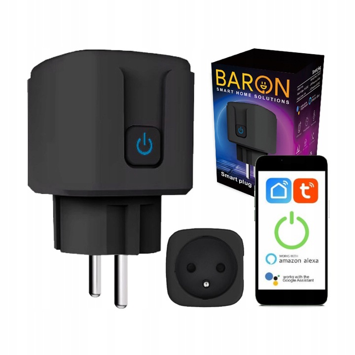 Gniazdo Gniazdko WiFi Smart Tuya Watomierz Pomiar Czarne Baron 16A
