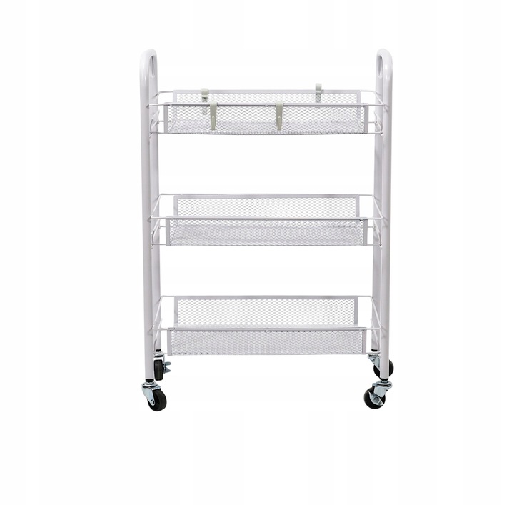 Metalowy wózek wielofunkcyjny 3-poziomowy z kółkami biały regał szafka