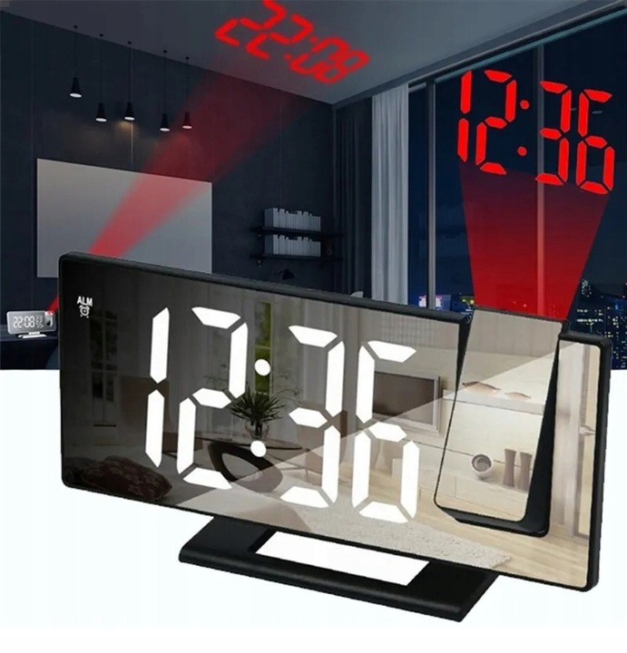 Zegar Elektroniczny Budzik z Projektorem Duży Cyfrowy Wyświetlacz LED
